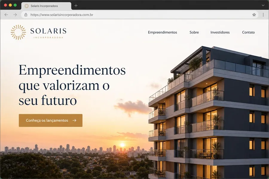 Mockup do site fictício da Solaris Incorporadora